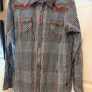 Ariat Blue Checkered Camisole with Red Embroidery